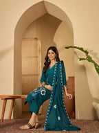 Joban Fashion Teal Silk Embroidery Readymade Kurta Set | Grocsy