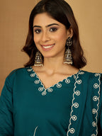 Joban Fashion Teal Silk Embroidery Readymade Kurta Set | Grocsy