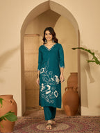 Joban Fashion Teal Silk Embroidery Readymade Kurta Set | Grocsy