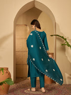 Joban Fashion Teal Silk Embroidery Readymade Kurta Set | Grocsy