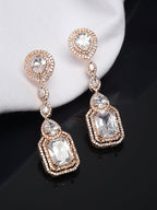 Yellow Chimes Rhodium-Plated Rose-Gold White AD-Studded Drop Earrings | Grocsy