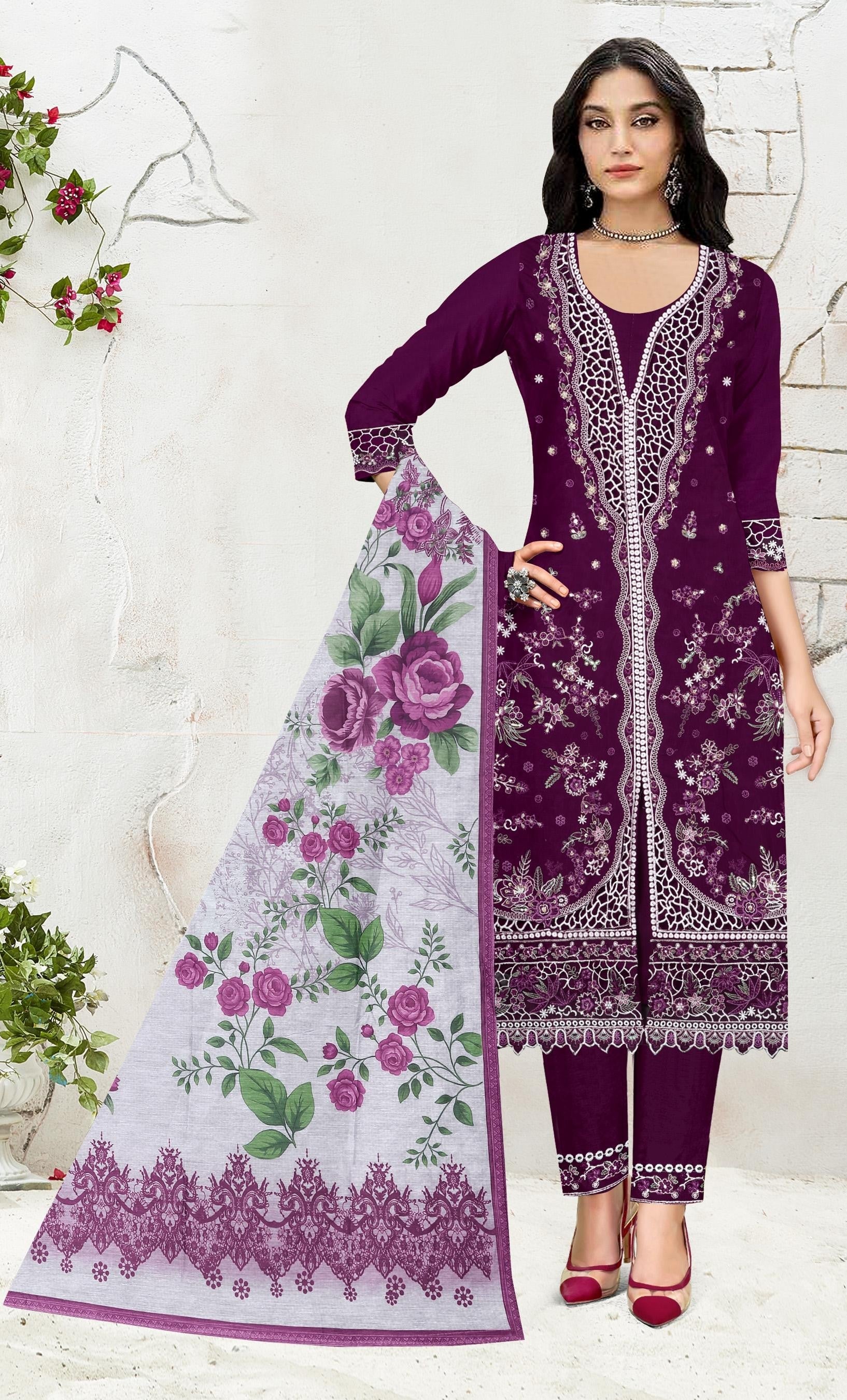 Anaita Purple Slub Cotton Suit with Embroidered Multi Work | Grocsy