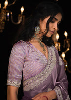 Monjolika Fashion Lilac Colour Tissue Silk Embroidered Saree | Grocsy