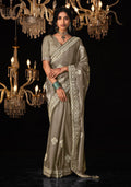 Monjolika Fashion Light Brown Colour Tissue Silk Embroidered Saree | Grocsy