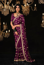 Monjolika Fashion Dark Purple Colour Tissue Silk Trendy Sarees For Women | Grocsy
