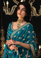 Monjolika Fashion Dark Blue Colour Tissue Silk Trendy Sarees For Women | Grocsy