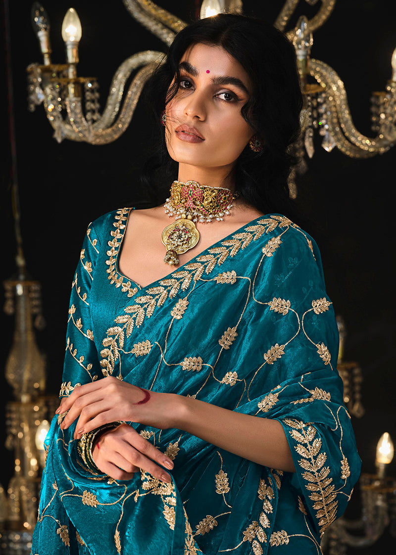 Monjolika Fashion Dark Blue Colour Tissue Silk Trendy Sarees For Women | Grocsy