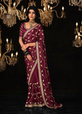 Monjolika Fashion Wine Colour Tissue Silk Trendy Sarees For Women | Grocsy