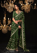 Monjolika Fashion Mehendi Colour Tissue Silk Trendy Sarees For Women | Grocsy