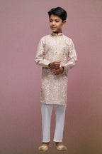Raivat Ethnic Cotton Thread Work Kids Kurta Pajama In Peach Colour | Grocsy