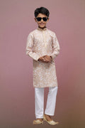 Raivat Ethnic Cotton Thread Work Kids Kurta Pajama In Peach Colour | Grocsy