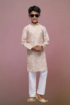 Raivat Ethnic Cotton Thread Work Kids Kurta Pajama In Peach Colour | Grocsy