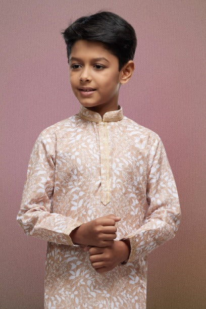 Raivat Ethnic Cotton Thread Work Kids Kurta Pajama In Peach Colour | Grocsy
