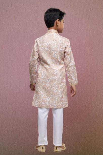 Raivat Ethnic Cotton Thread Work Kids Kurta Pajama In Peach Colour | Grocsy