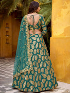 Tulsi Art Enchanting Green Embroidered Georgette Wedding Wear Lehenga Choli | Grocsy