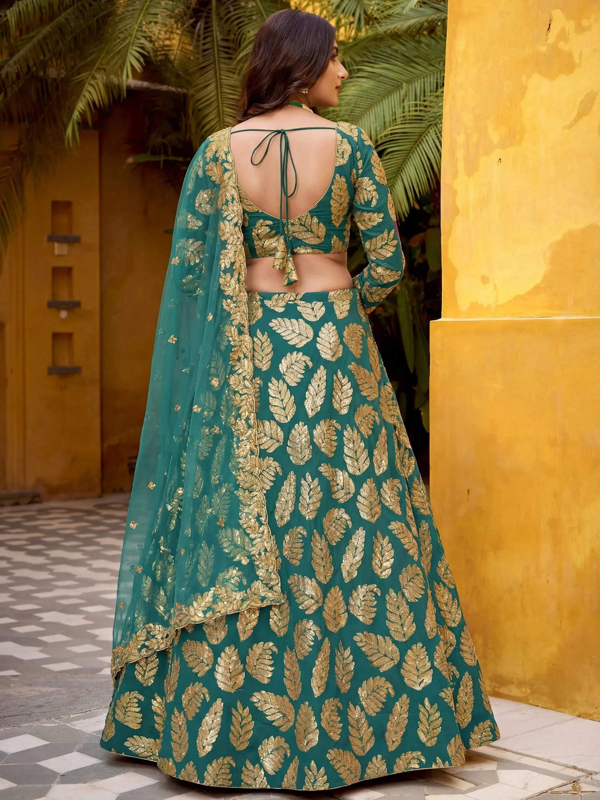 Tulsi Art Enchanting Green Embroidered Georgette Wedding Wear Lehenga Choli | Grocsy