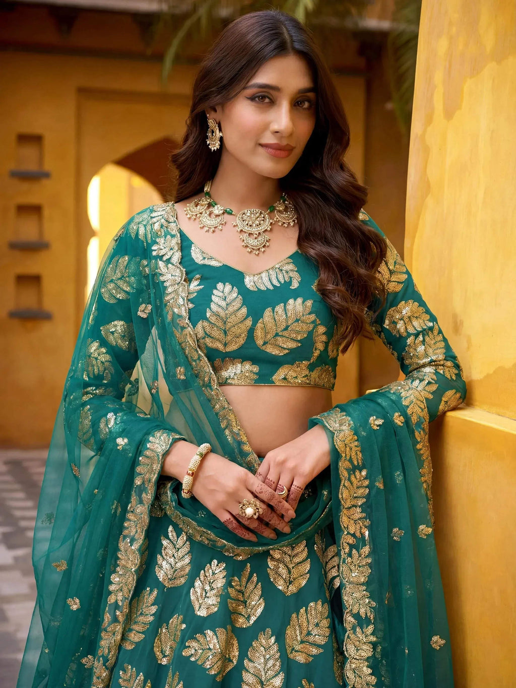 Tulsi Art Enchanting Green Embroidered Georgette Wedding Wear Lehenga Choli | Grocsy