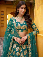 Tulsi Art Enchanting Green Embroidered Georgette Wedding Wear Lehenga Choli | Grocsy