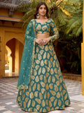 Tulsi Art Enchanting Green Embroidered Georgette Wedding Wear Lehenga Choli | Grocsy