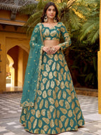 Tulsi Art Enchanting Green Embroidered Georgette Wedding Wear Lehenga Choli | Grocsy