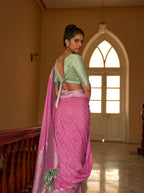 Monjolika Fashion Rose Pink Colour Weaving Nylon Silk Saree | Grocsy