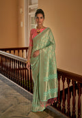 Monjolika Fashion Sea Green Colour Weaving Nylon Silk Saree | Grocsy