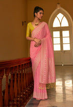 Monjolika Fashion Salmon Colour Weaving Nylon Silk Saree | Grocsy