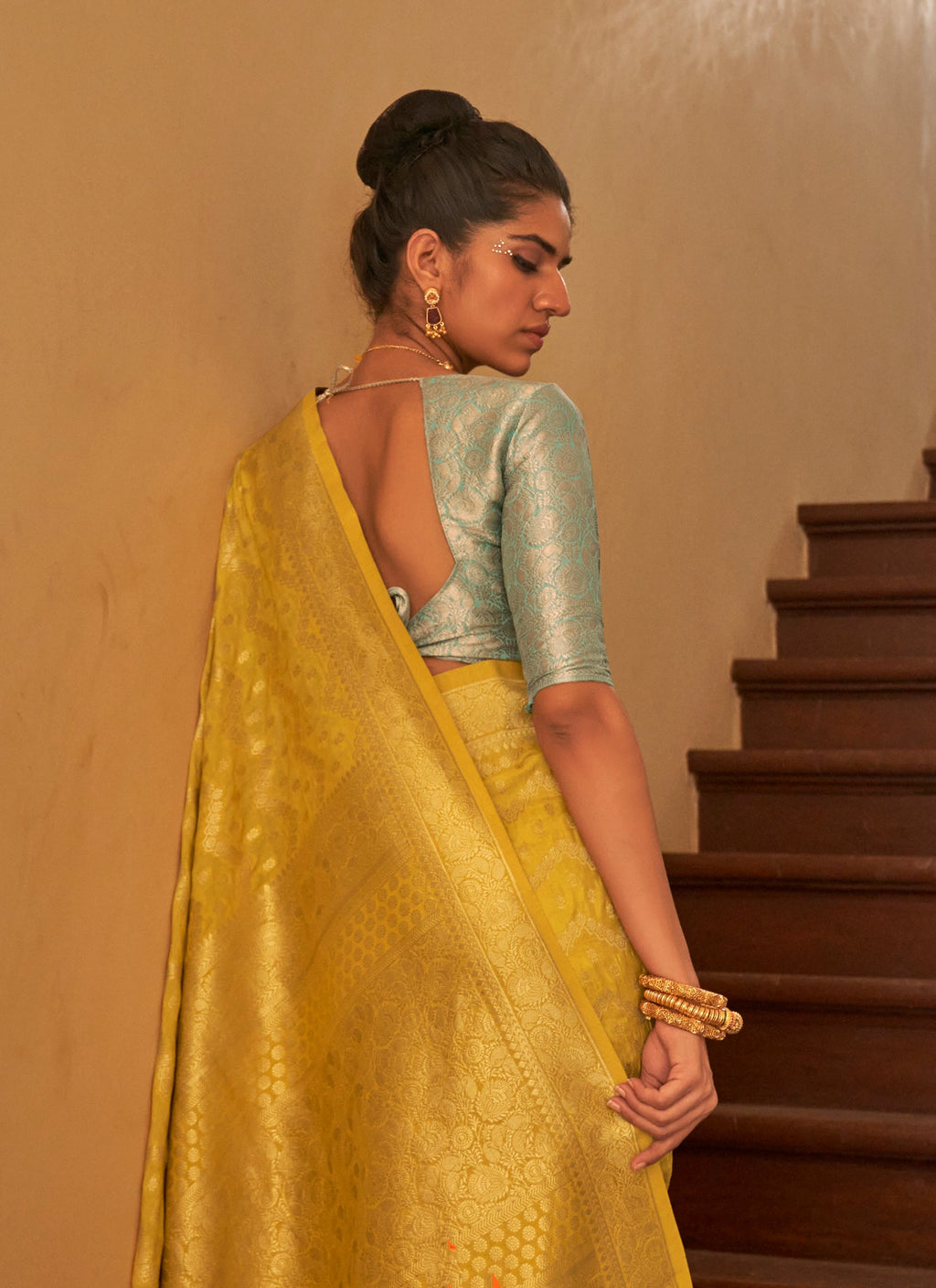 Monjolika Fashion Yellow Colour Weaving Nylon Silk Saree | Grocsy