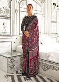 Monjolika Fashion Maroon Colour Satin Crepe Printed Lightwear Sarees | Grocsy