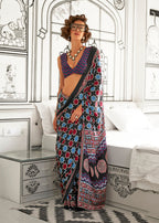 Monjolika Fashion Black Colour Satin Crepe Printed Lightwear Sarees | Grocsy