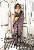Monjolika Fashion Wine Colour Satin Crepe Printed Lightwear Sarees | Grocsy