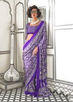 Monjolika Fashion Royal Blue Colour Satin Crepe Printed Lightwear Sarees | Grocsy