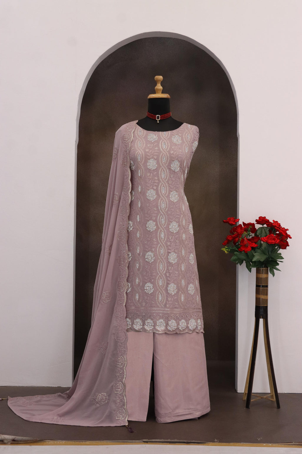 Anaita Lavender Faux Georgette Suit With Embroidery & Sequence Work | Grocsy