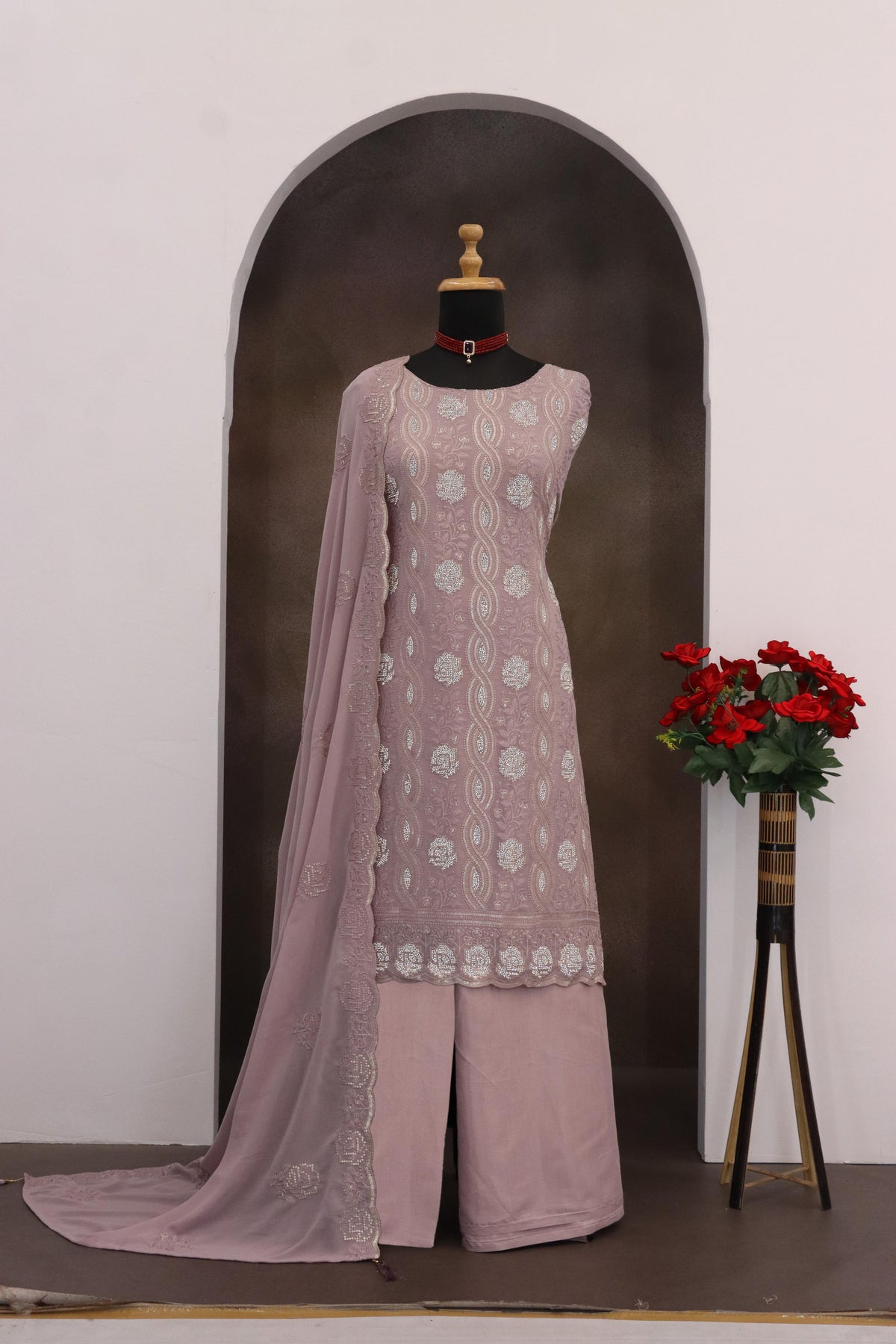 Anaita Lavender Faux Georgette Suit With Embroidery & Sequence Work | Grocsy