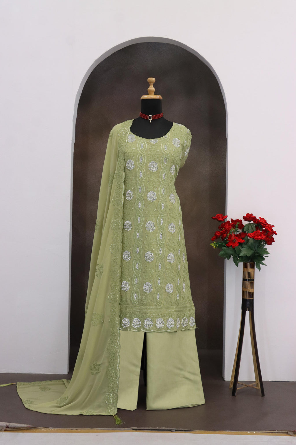 Anaita Green Faux Georgette Suit With Embroidery & Sequence Work | Grocsy