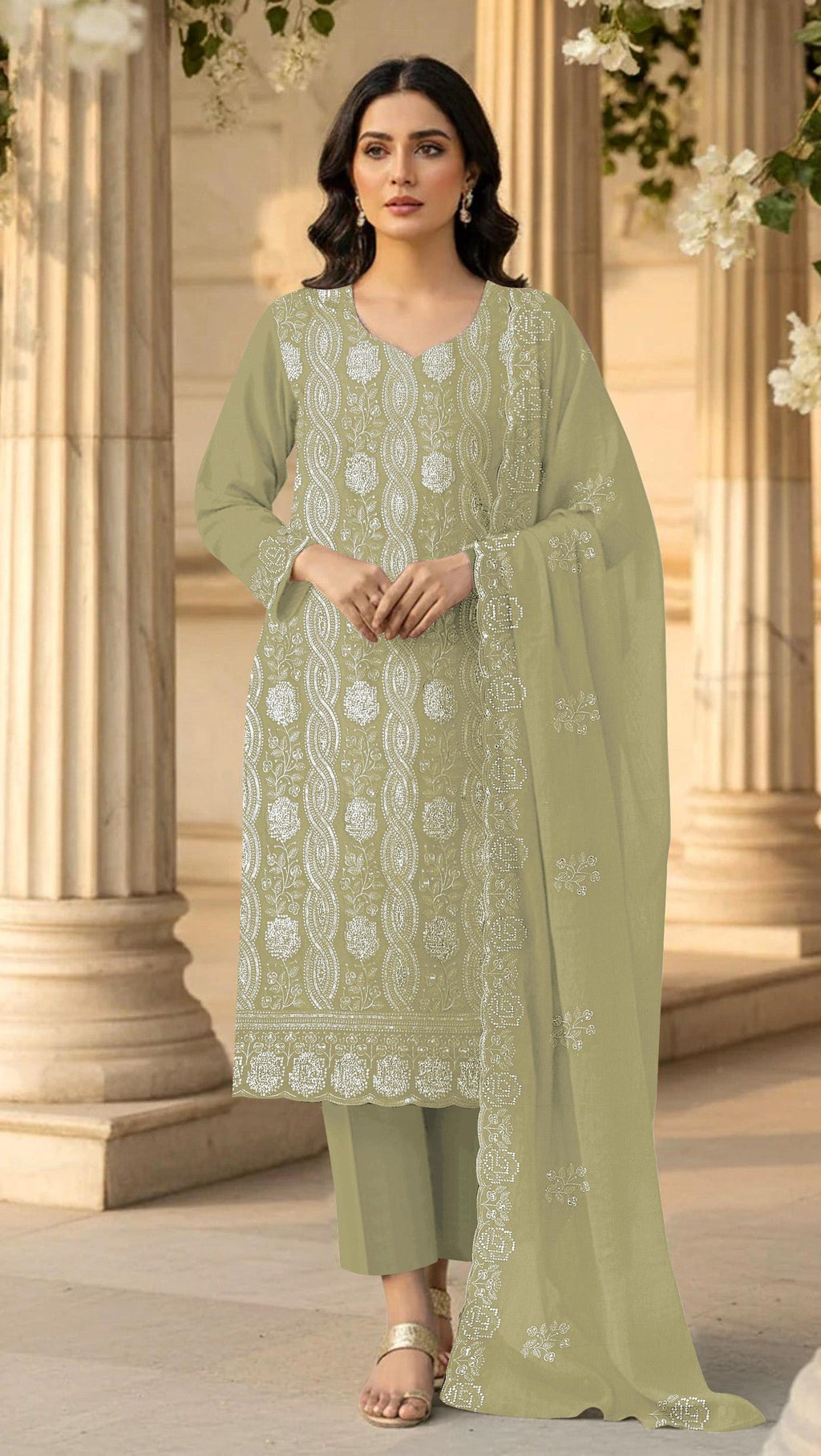 Anaita Green Faux Georgette Suit With Embroidery & Sequence Work | Grocsy