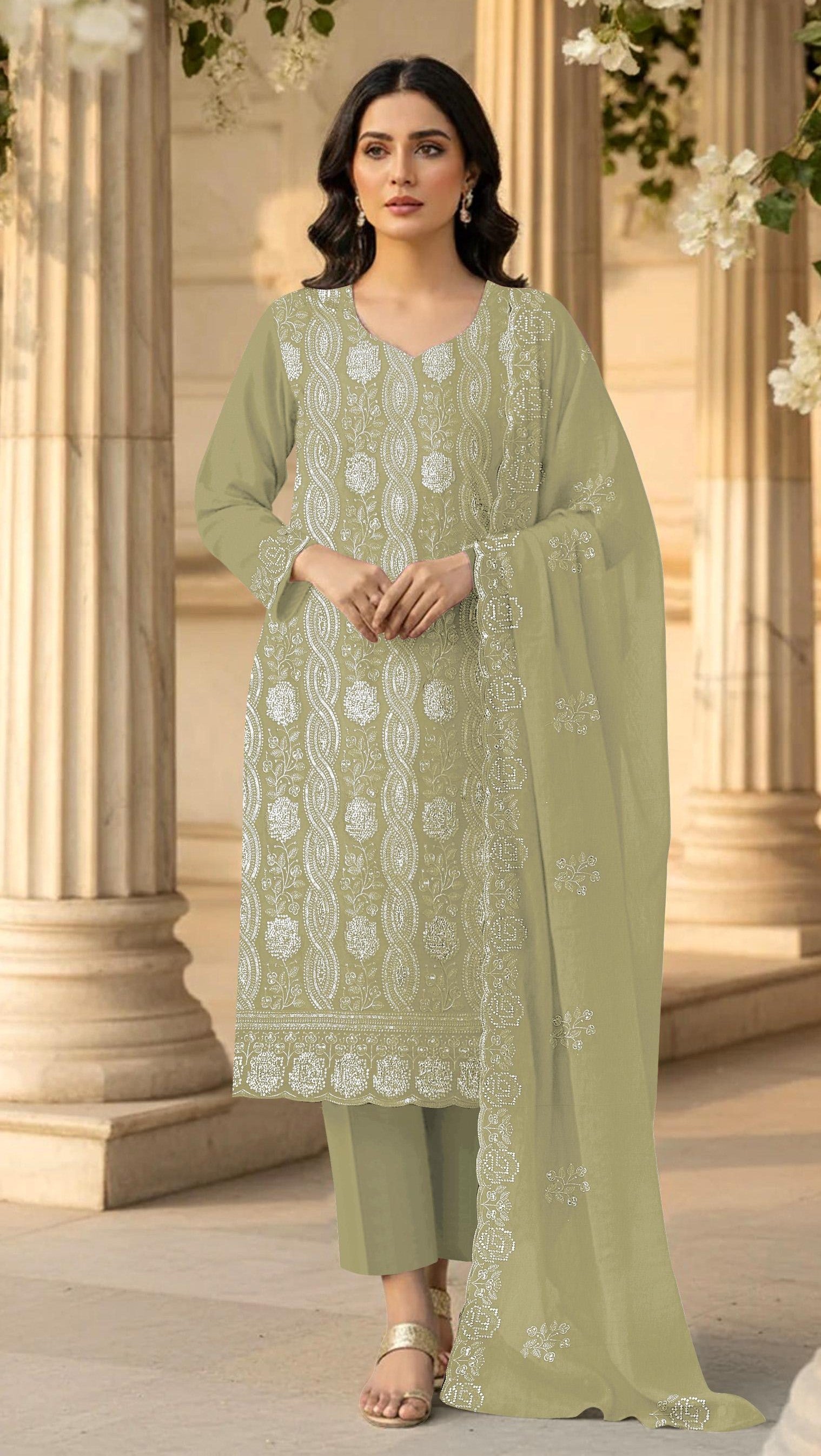 Anaita Green Faux Georgette Suit With Embroidery & Sequence Work | Grocsy