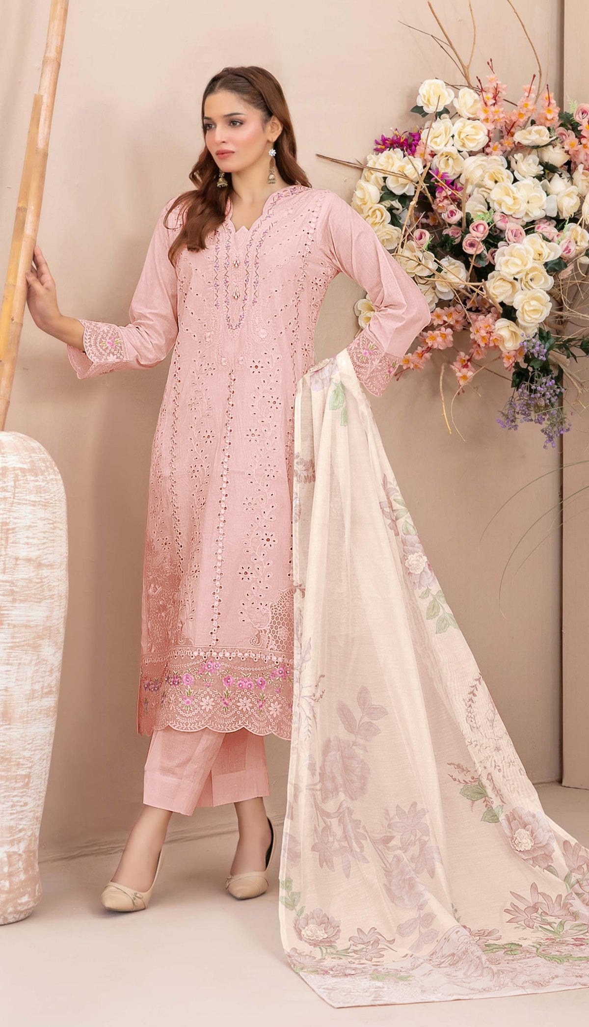 Anaita Pink Faux Georgette Suit With Embroidery Work | Grocsy