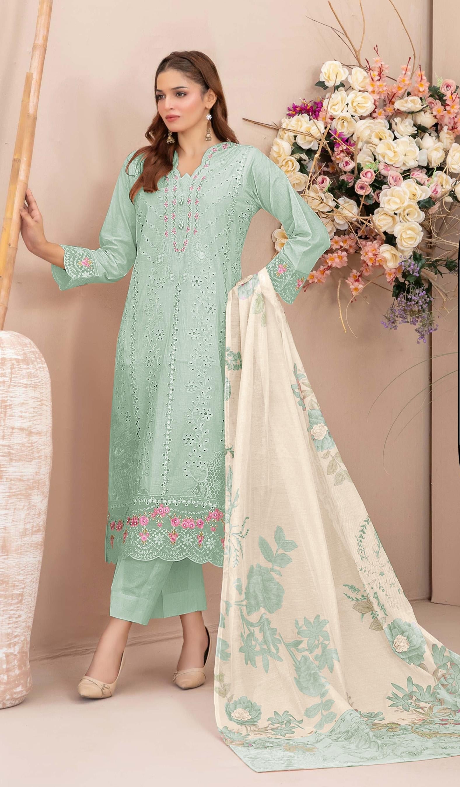 Anaita Sky Faux Georgette Suit With Embroidery Work | Grocsy