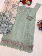Anaita Sky Faux Georgette Suit With Embroidery Work | Grocsy
