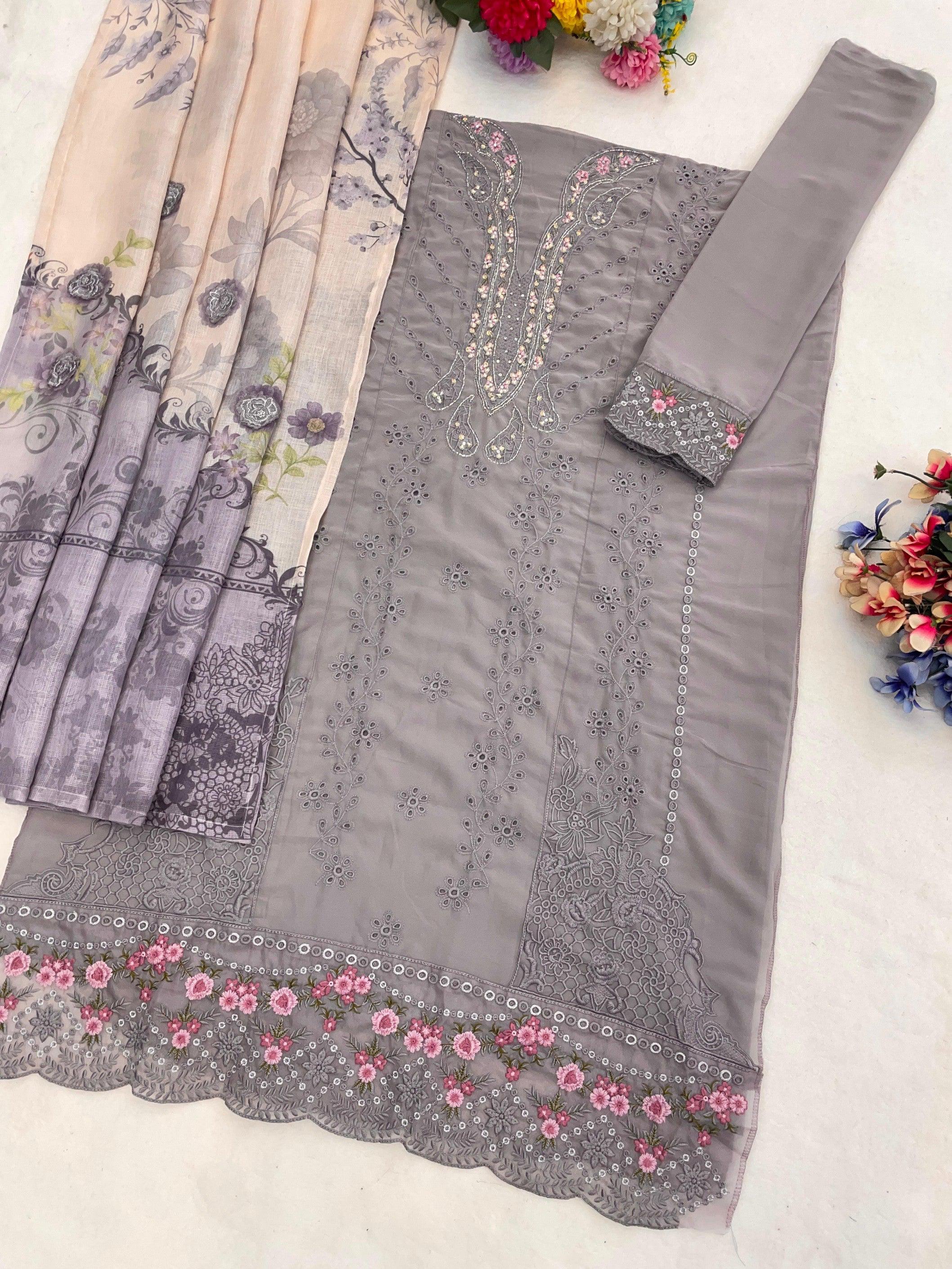 Anaita Grey Faux Georgette Suit With Embroidery Work | Grocsy