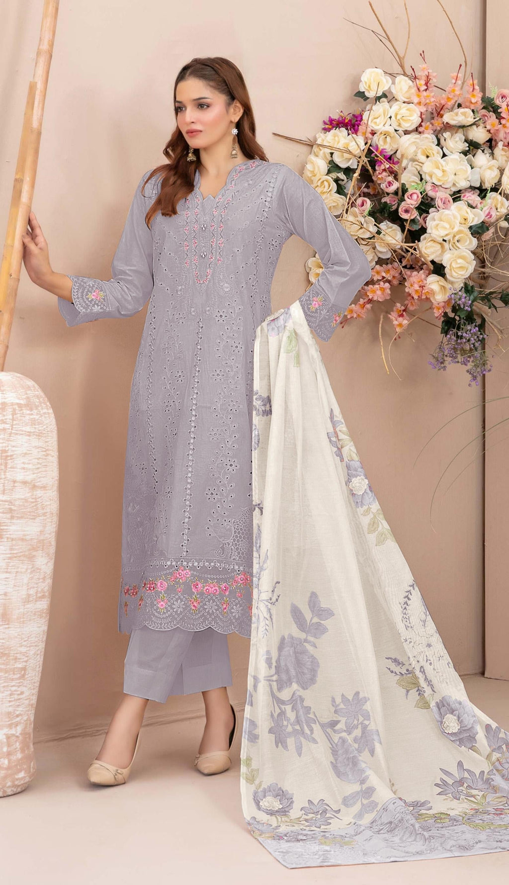 Anaita Grey Faux Georgette Suit With Embroidery Work | Grocsy