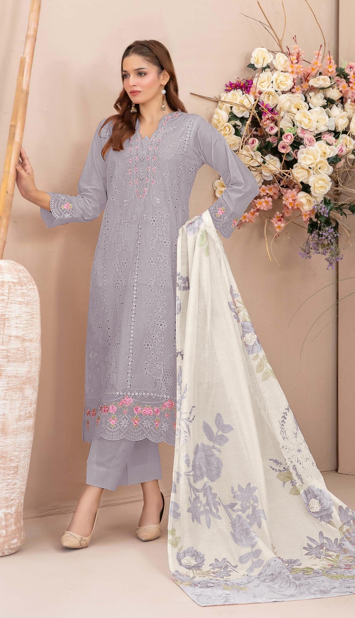 Anaita Grey Faux Georgette Suit With Embroidery Work | Grocsy