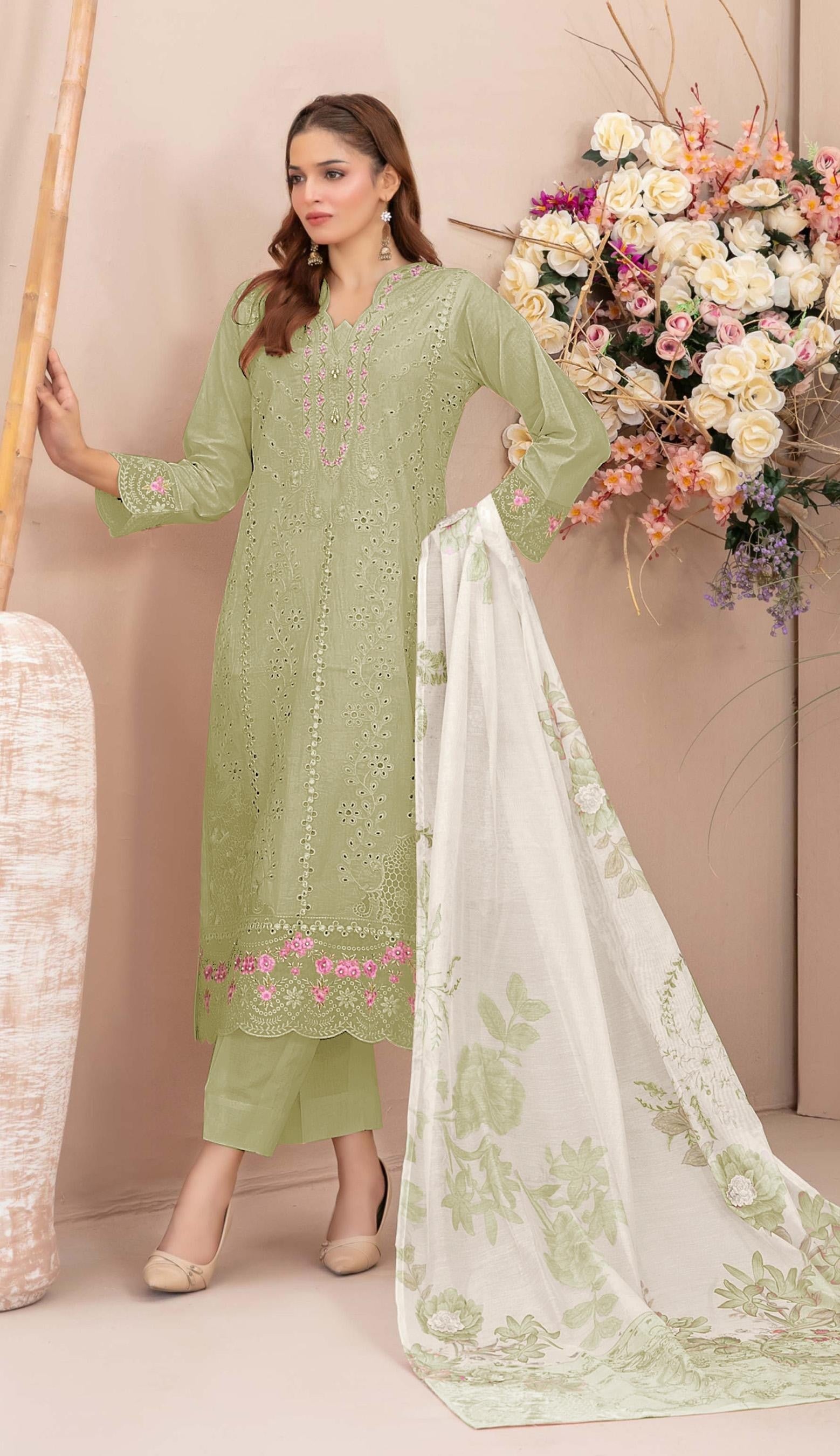 Anaita Mehndi Faux Georgette Suit With Embroidery Work | Grocsy