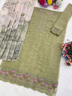 Anaita Mehndi Faux Georgette Suit With Embroidery Work | Grocsy