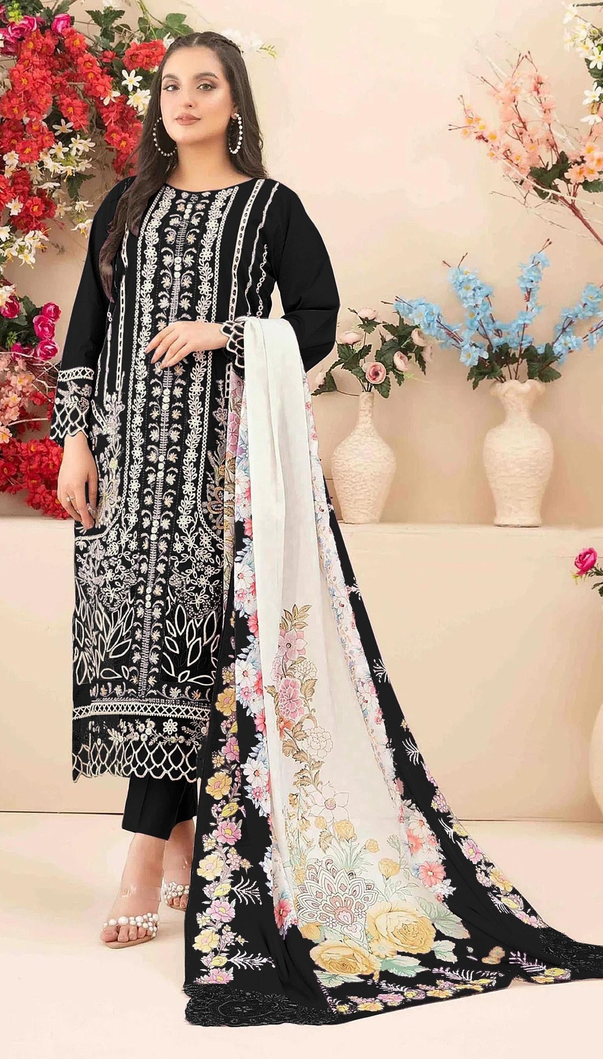 Anaita Black Cambric Cotton Suit with Embroidery & Khatli Work | Grocsy