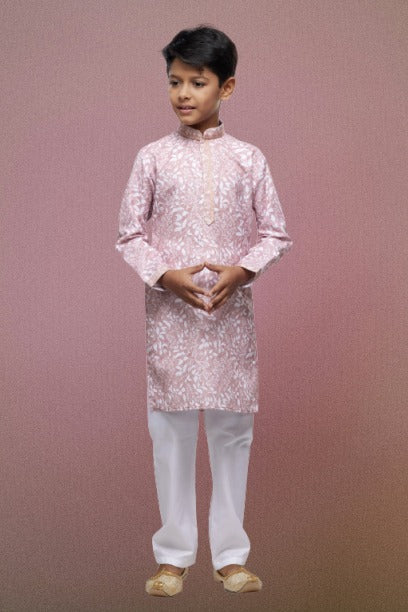 Raivat Ethnic Cotton Thread Work Kids Kurta Pajama In Pink Colour | Grocsy