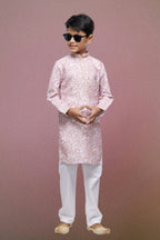 Raivat Ethnic Cotton Thread Work Kids Kurta Pajama In Pink Colour | Grocsy