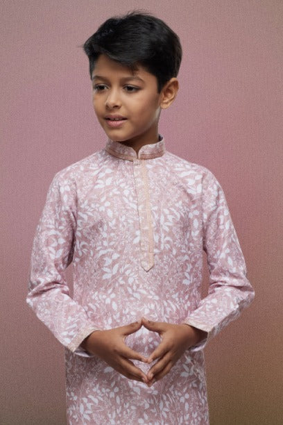 Raivat Ethnic Cotton Thread Work Kids Kurta Pajama In Pink Colour | Grocsy