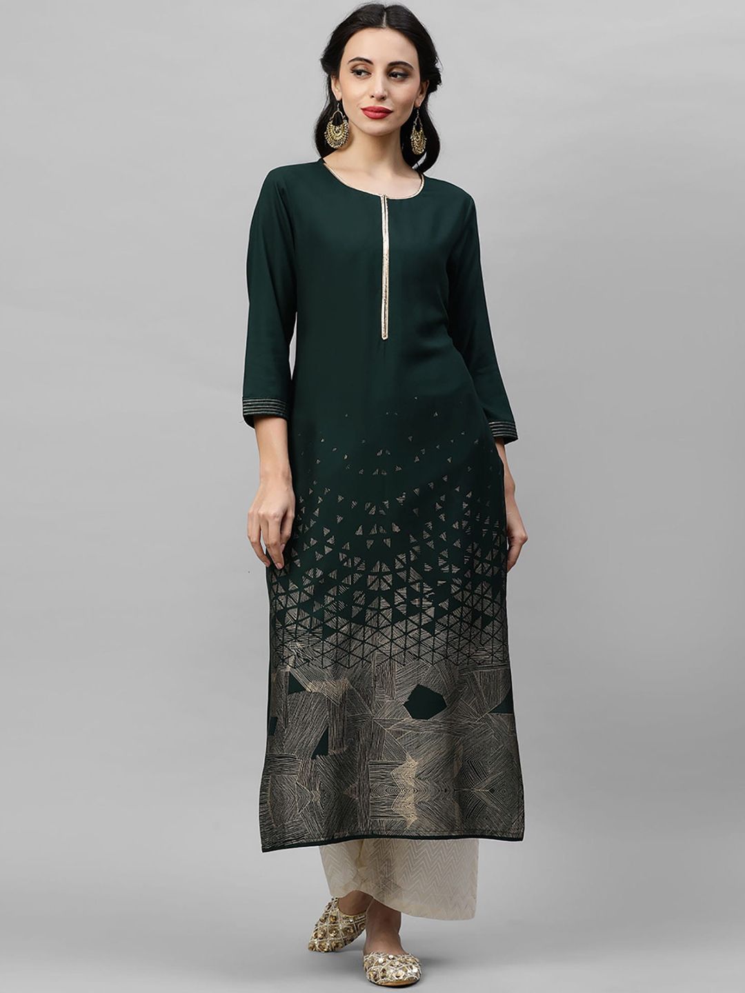 Indo Era Women Green Embroidered Straight Kurta | Grocsy
